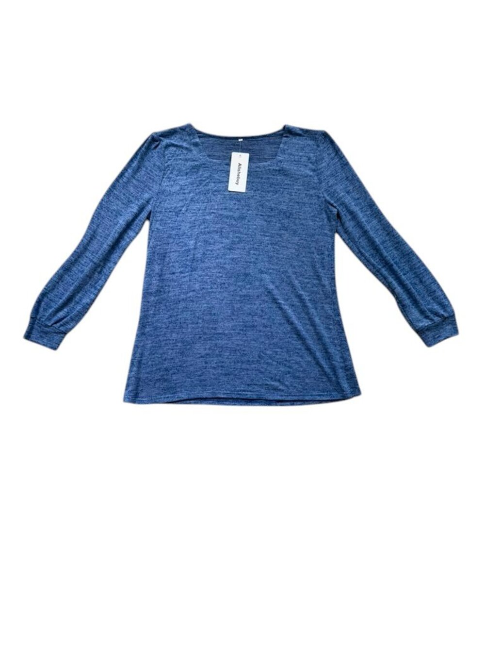 Alishebuy Womens XL Blue Heathered Long Sleeve Scoop Neck Top NWT.